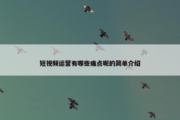 短视频运营有哪些痛点呢的简单介绍