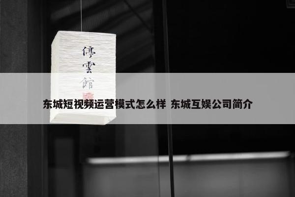 东城短视频运营模式怎么样 东城互娱公司简介