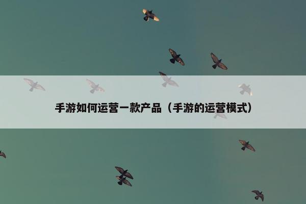 手游如何运营一款产品（手游的运营模式）