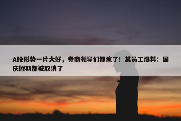 A股形势一片大好，券商领导们都疯了！某员工爆料：国庆假期都被取消了