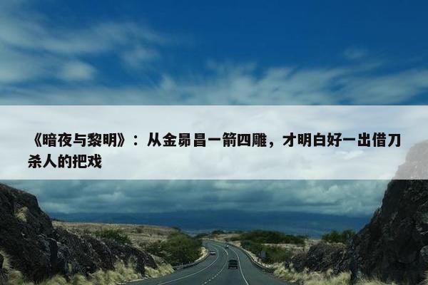 《暗夜与黎明》：从金昴昌一箭四雕，才明白好一出借刀杀人的把戏