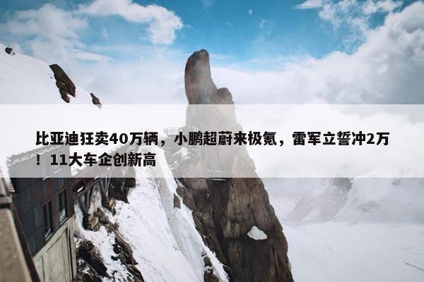 比亚迪狂卖40万辆，小鹏超蔚来极氪，雷军立誓冲2万！11大车企创新高