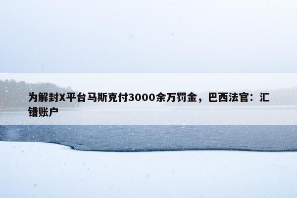 为解封X平台马斯克付3000余万罚金，巴西法官：汇错账户