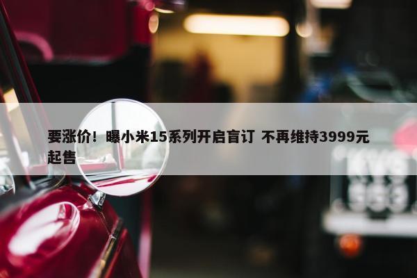 要涨价！曝小米15系列开启盲订 不再维持3999元起售