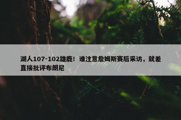 湖人107-102雄鹿！谁注意詹姆斯赛后采访，就差直接批评布朗尼