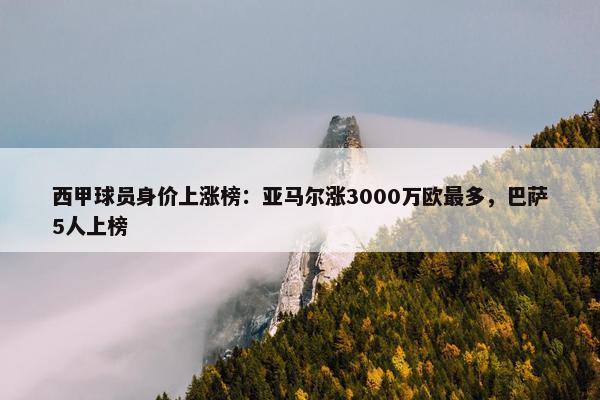 西甲球员身价上涨榜：亚马尔涨3000万欧最多，巴萨5人上榜