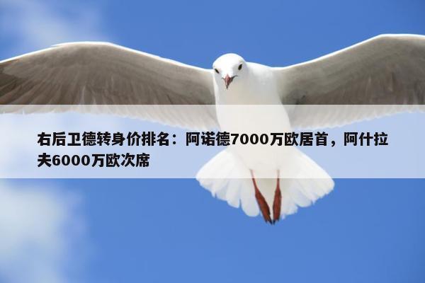 右后卫德转身价排名：阿诺德7000万欧居首，阿什拉夫6000万欧次席