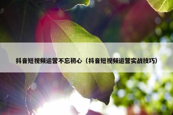 抖音短视频运营不忘初心（抖音短视频运营实战技巧）