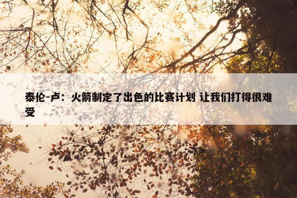 泰伦-卢：火箭制定了出色的比赛计划 让我们打得很难受