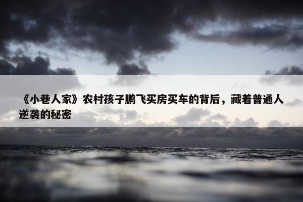 《小巷人家》农村孩子鹏飞买房买车的背后，藏着普通人逆袭的秘密