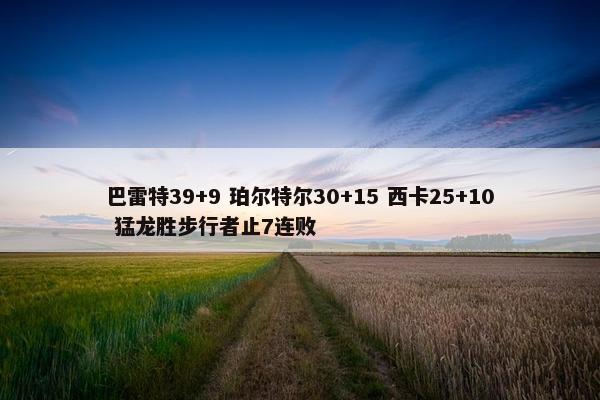 巴雷特39+9 珀尔特尔30+15 西卡25+10 猛龙胜步行者止7连败