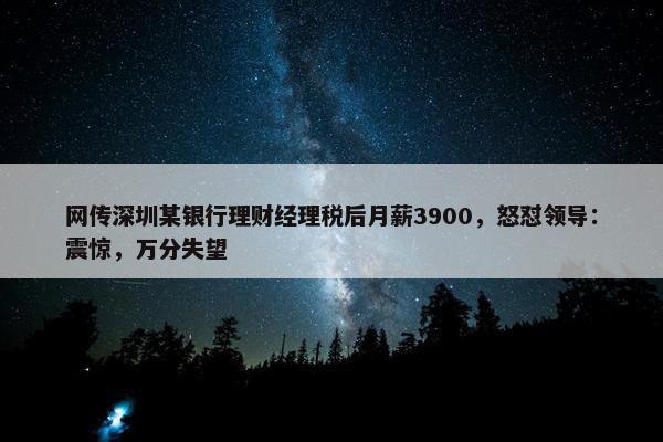 网传深圳某银行理财经理税后月薪3900，怒怼领导：震惊，万分失望