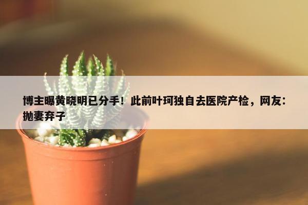 博主曝黄晓明已分手！此前叶珂独自去医院产检，网友：抛妻弃子