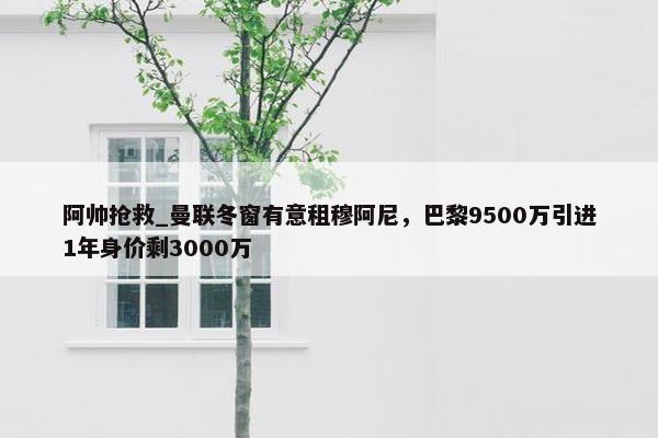 阿帅抢救_曼联冬窗有意租穆阿尼，巴黎9500万引进1年身价剩3000万