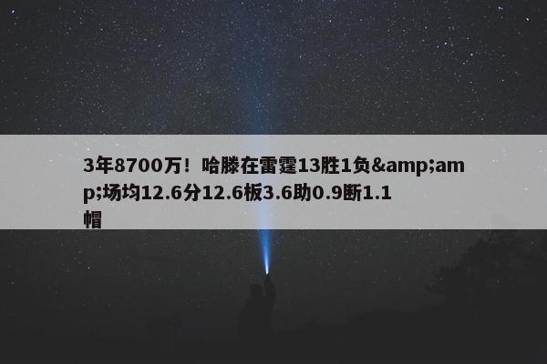 3年8700万！哈滕在雷霆13胜1负&amp;场均12.6分12.6板3.6助0.9断1.1帽