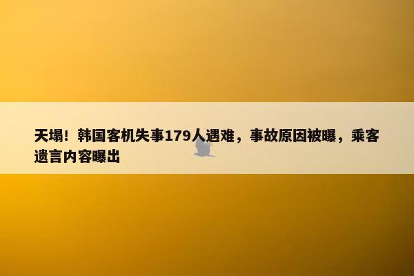 天塌！韩国客机失事179人遇难，事故原因被曝，乘客遗言内容曝出