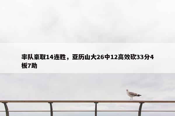 率队豪取14连胜，亚历山大26中12高效砍33分4板7助