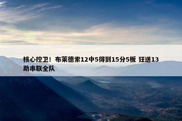 核心控卫！布莱德索12中5得到15分5板 狂送13助串联全队