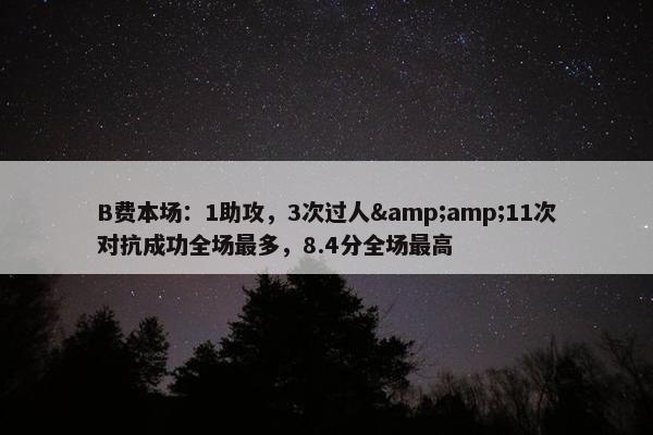 B费本场：1助攻，3次过人&amp;11次对抗成功全场最多，8.4分全场最高