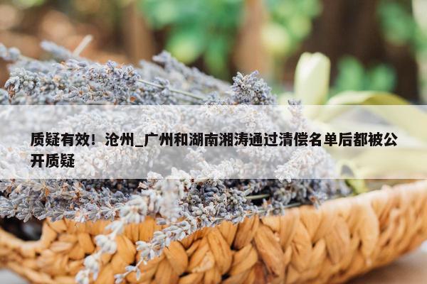 质疑有效！沧州_广州和湖南湘涛通过清偿名单后都被公开质疑