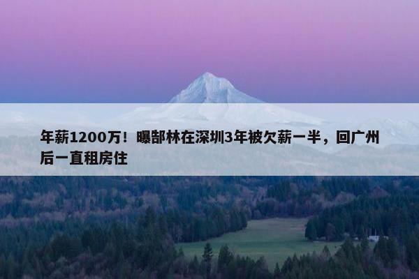 年薪1200万！曝郜林在深圳3年被欠薪一半，回广州后一直租房住