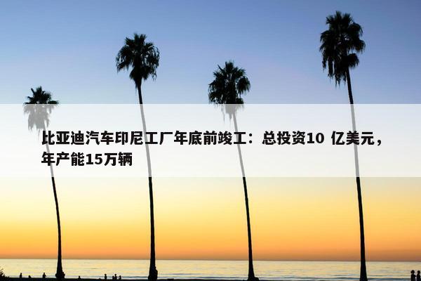 比亚迪汽车印尼工厂年底前竣工：总投资10 亿美元，年产能15万辆